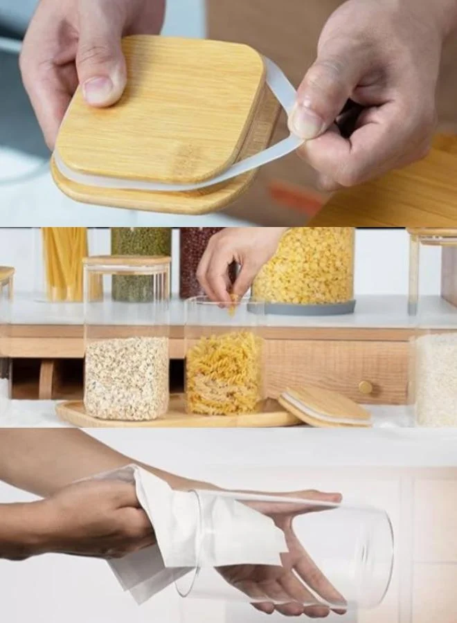 Casa Quesera  550ml Large Square Glass Storage Jars Set of 6 with Airtight Lids for Pasta, Flour, Noodles & Kitchen Essentials  | Best Price UAE
